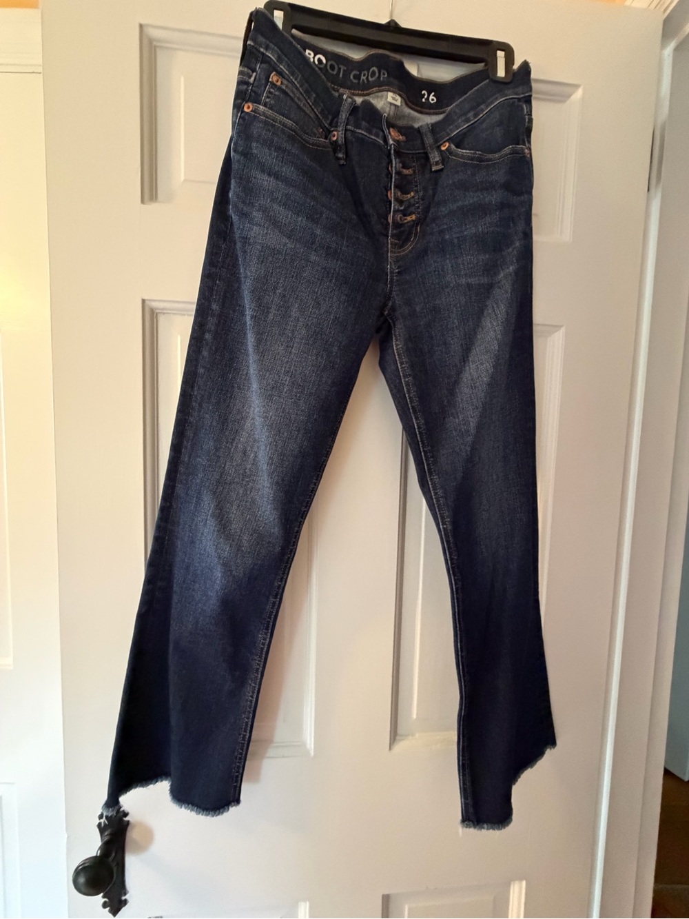 J. Crew Dark Indigo Bootcut Jeans with Frayed Hem